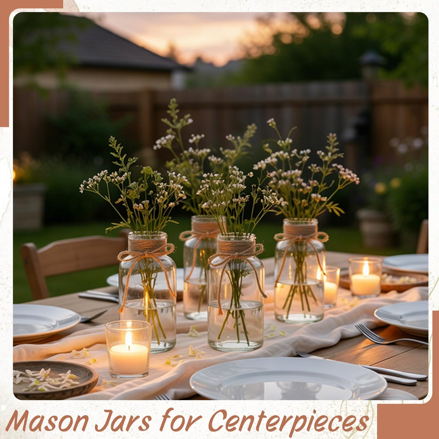 3 Pack Mason Jar Vases for Centerpieces, Amber Glass Flower Vase