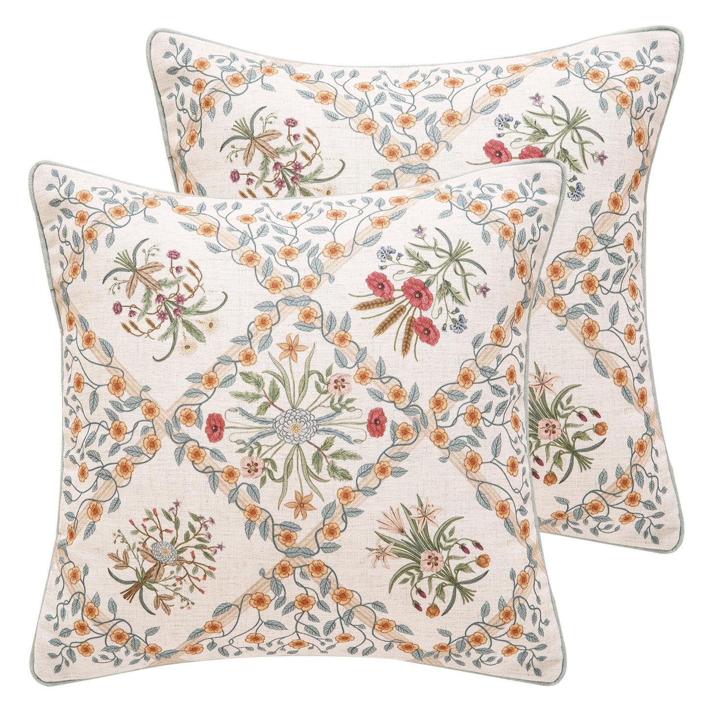 ISAENNE Designer Vintage Square Throw Pillow Cover,Set of 2,18"x18"