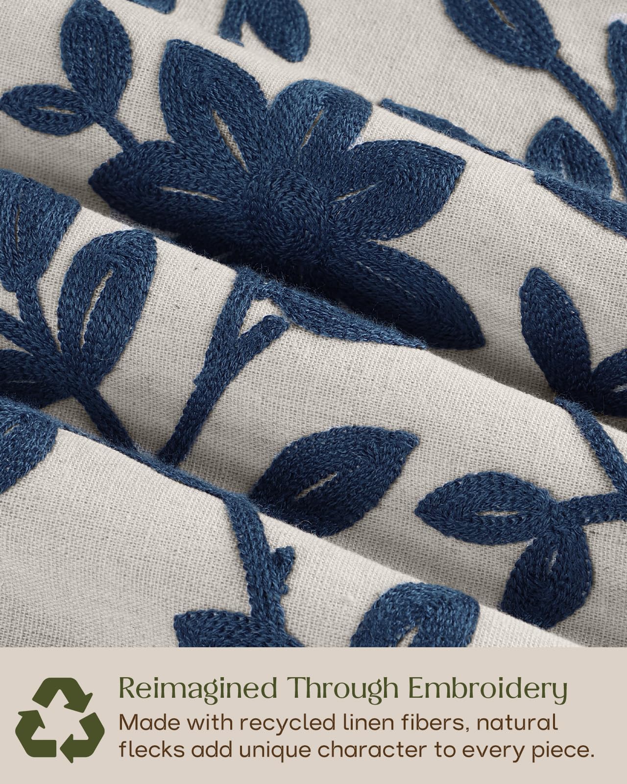 Linen Embroidered Throw Pillow Cover, 18x18 Inch, Khaki Bird