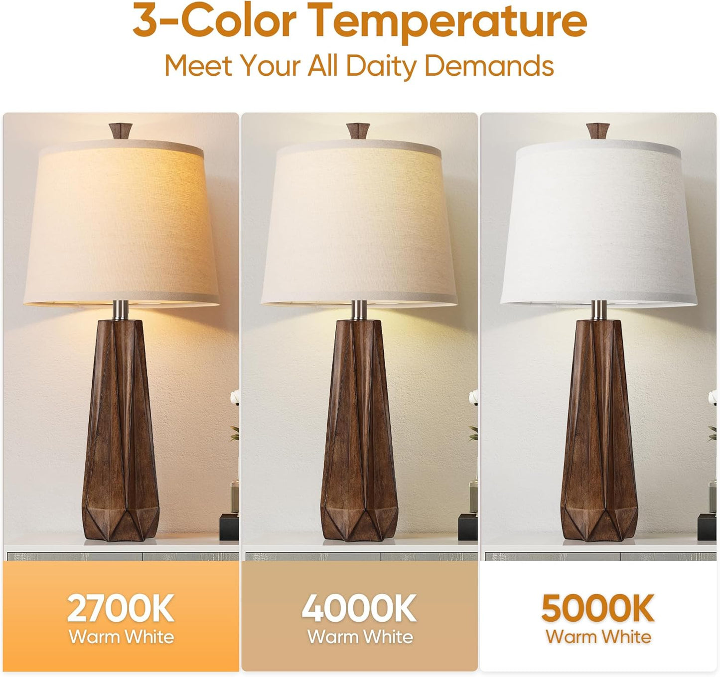 WIHTU 27" Wood Grain Resin Table Lamp Set of 2,Modern Beside Lamp for Decor