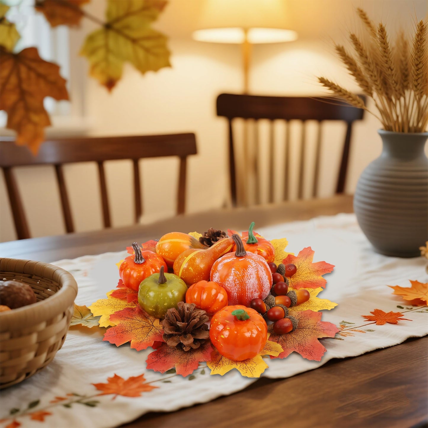 winemana 12 Pcs Pumpkin Fall Decorations, Golden Artificial Pumpkins