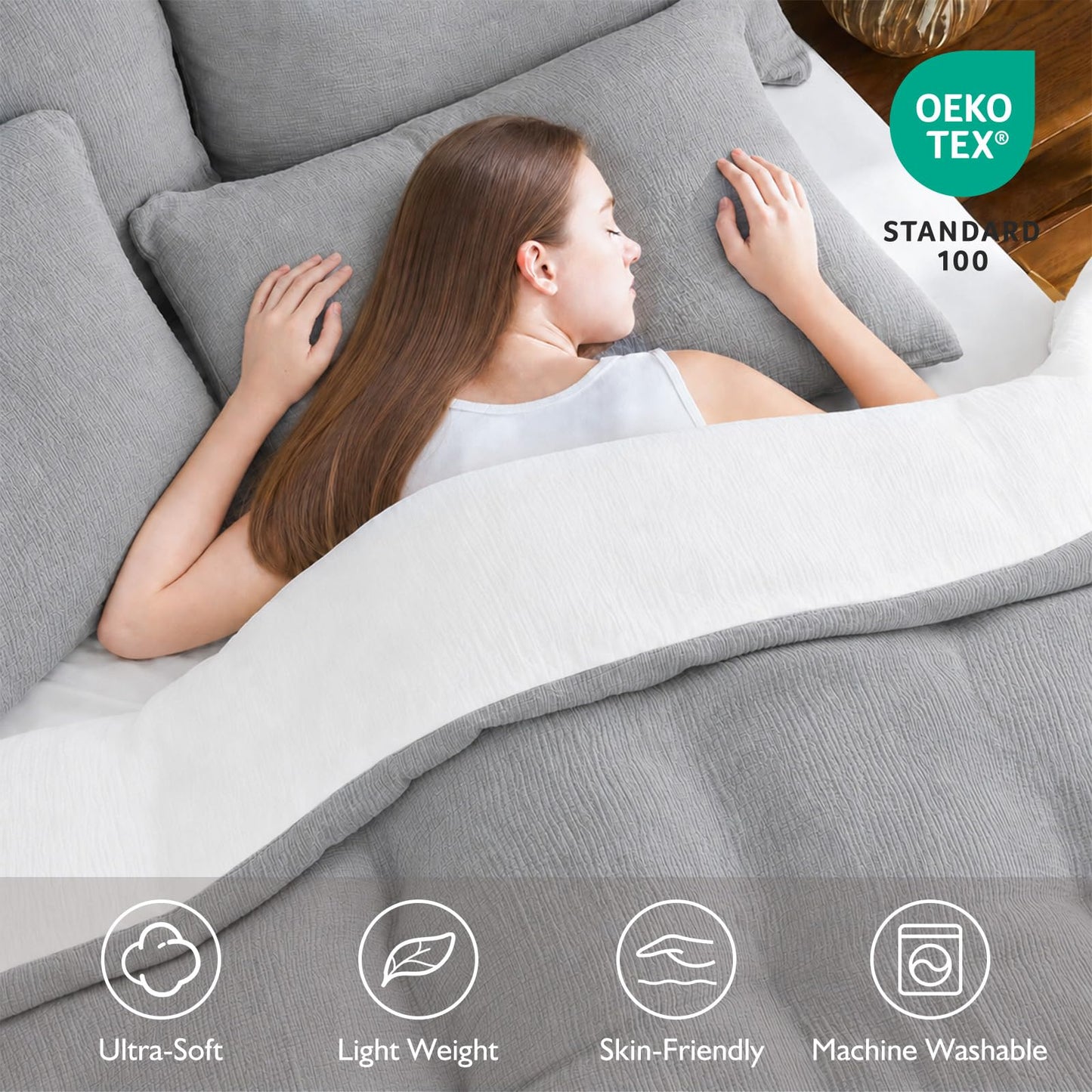 EMME Muslin Cotton Duvet Cover Set Linen Like Beige Queen