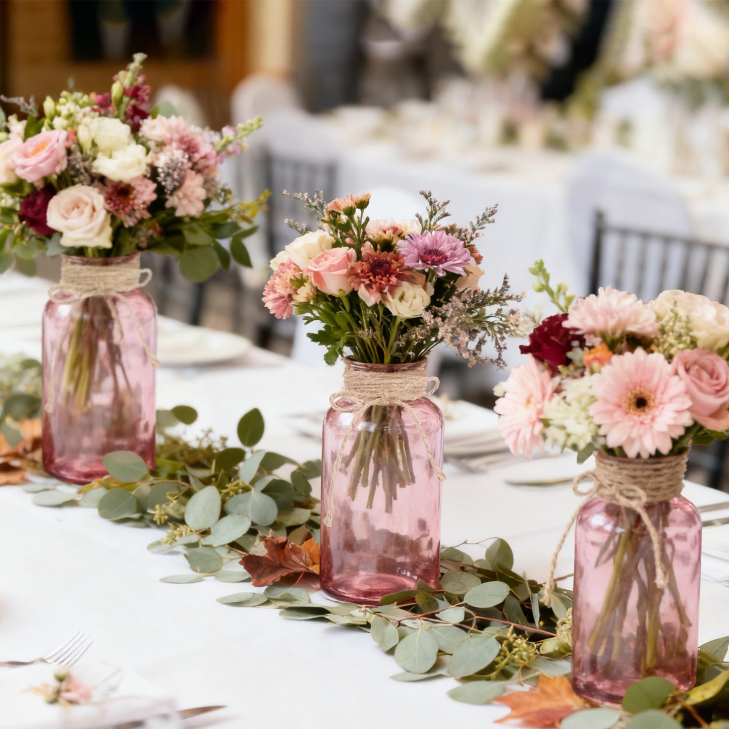 3 Pack Mason Jar Vases for Centerpieces, Amber Glass Flower Vase