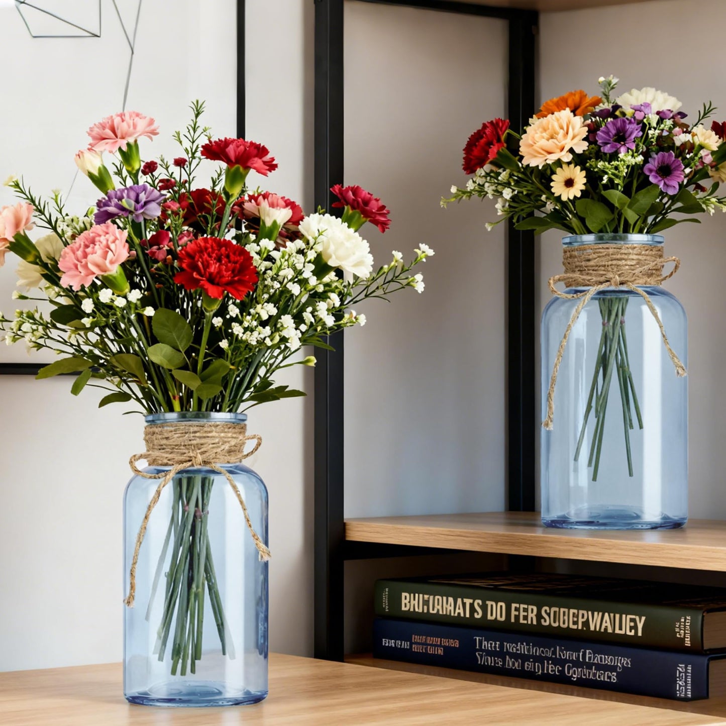 3 Pack Mason Jar Vases for Centerpieces, Amber Glass Flower Vase