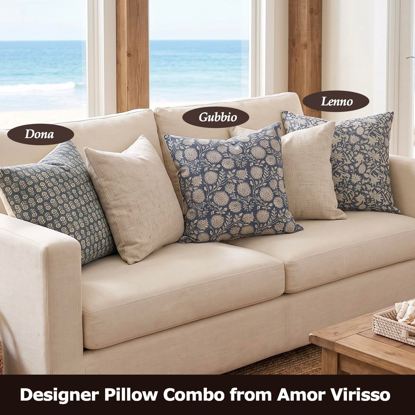 Amor Virisso Floral Throw Pillow Covers 18x18 Couch Pillows for Living Room Decorative Accent Pillow Covers Block Print Farmhouse Neutral Pillow Covers Sofa Pillows 1PC, Dusty Green
