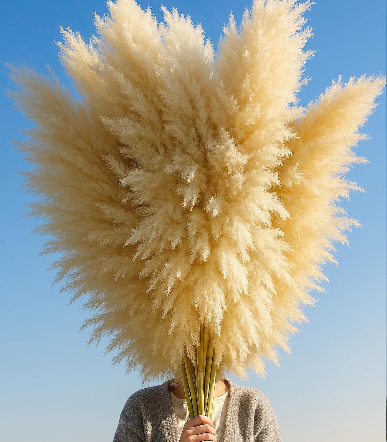 Dried Pampas Grass Decor, 100 Stems Pampas Grass Contains Bunny Tails Dried Flowers, Reed Grass Bouquet for Wedding Boho Flowers Home Table Decor, Rustic Farmhouse Party (17", White and Brown)