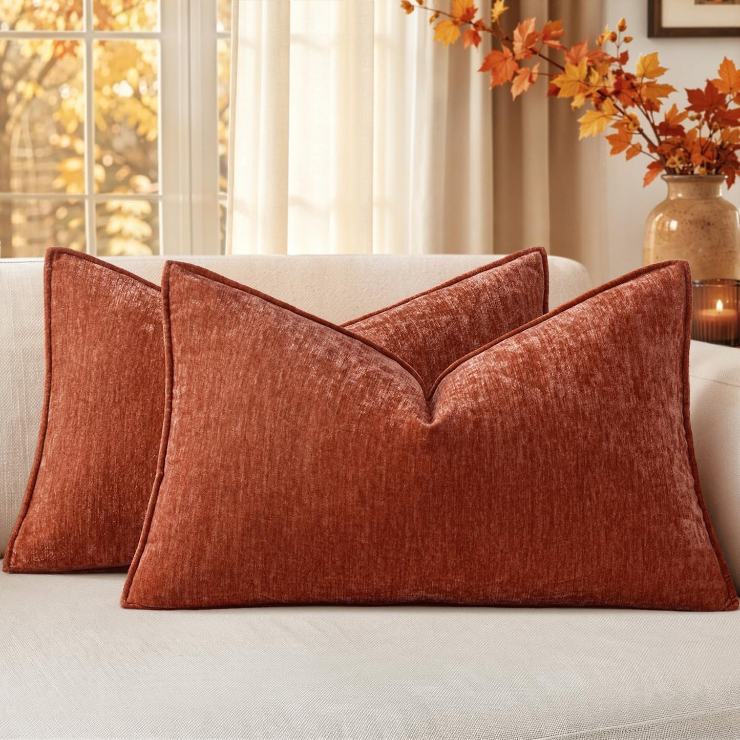 MIULEE Chenille Couch Pillow Covers Fall for Living Room 18x18 Dark Brown