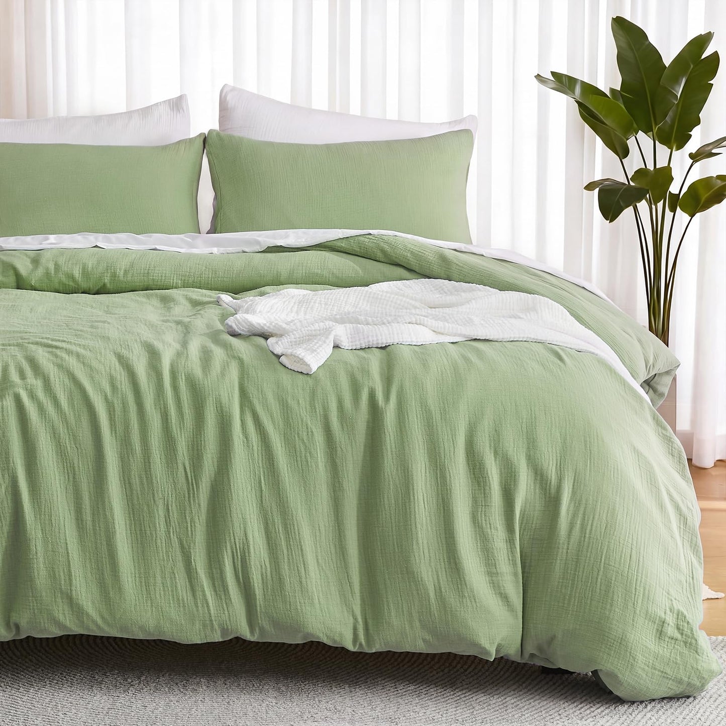 EMME Muslin Cotton Duvet Cover Set Linen Like Beige Queen