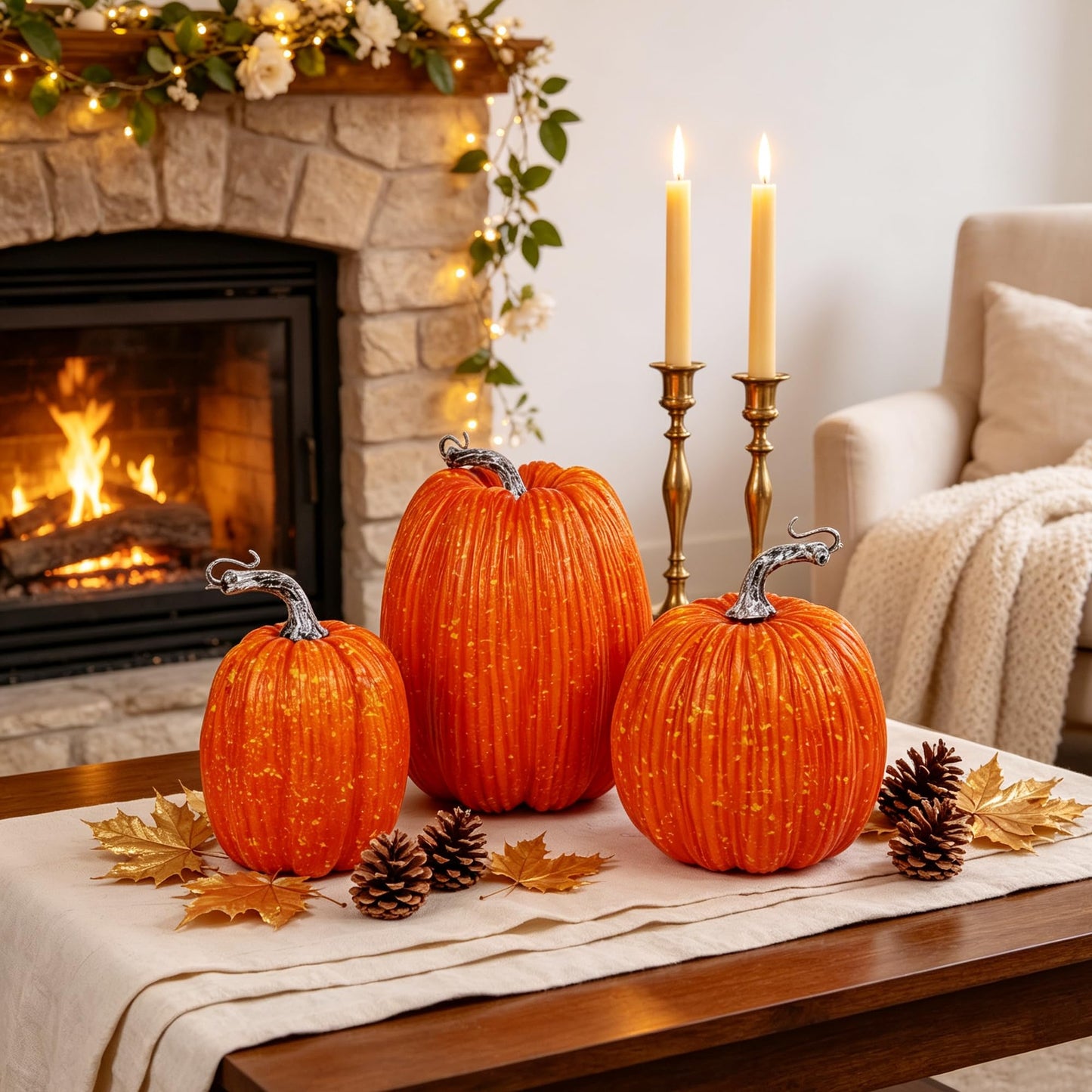 winemana 12 Pcs Pumpkin Fall Decorations, Golden Artificial Pumpkins