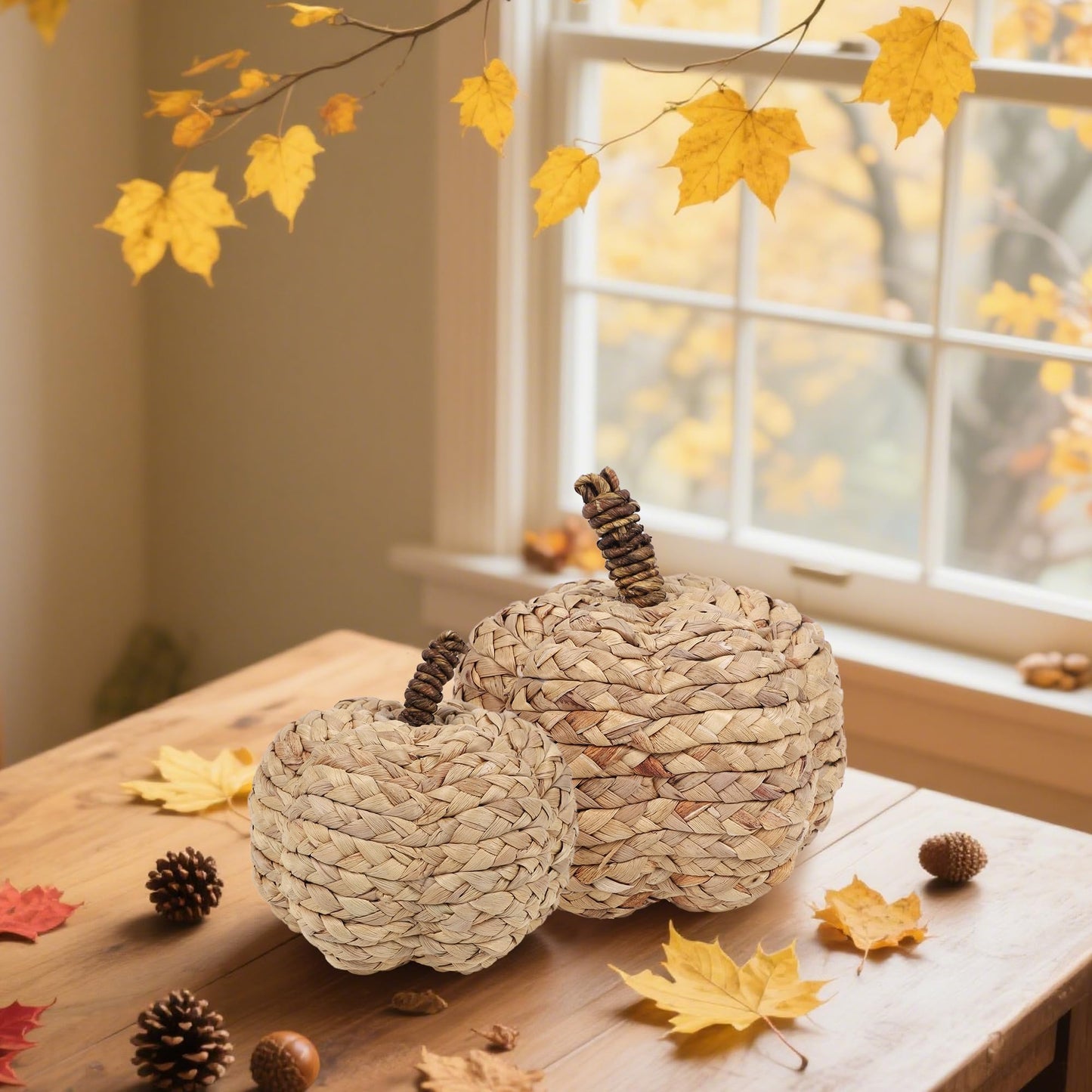 winemana 12 Pcs Pumpkin Fall Decorations, Golden Artificial Pumpkins