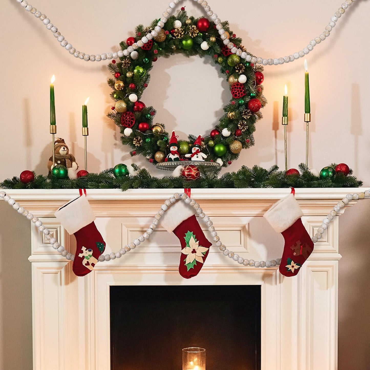 WILLBOND 16 Feet Wood Bead Garland Christmas Tree, Wood Color