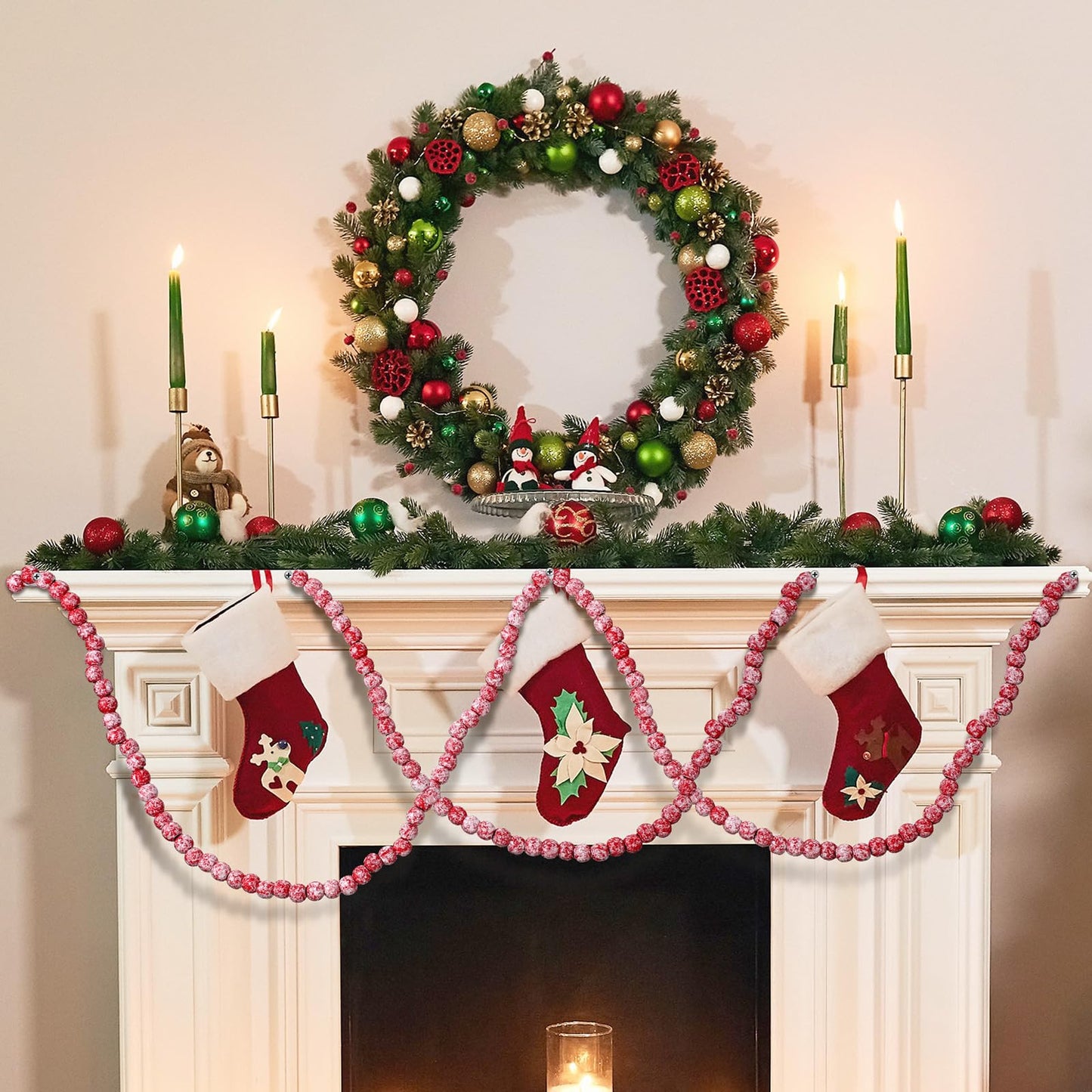 WILLBOND 16 Feet Wood Bead Garland Christmas Tree, Wood Color