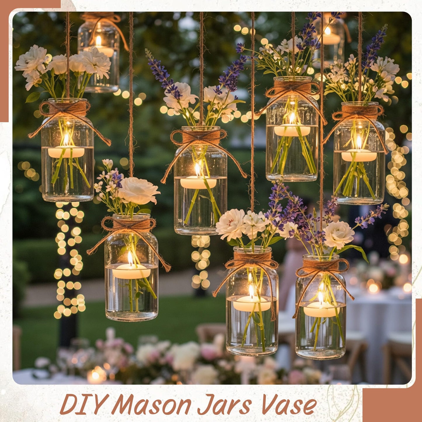 3 Pack Mason Jar Vases for Centerpieces, Amber Glass Flower Vase