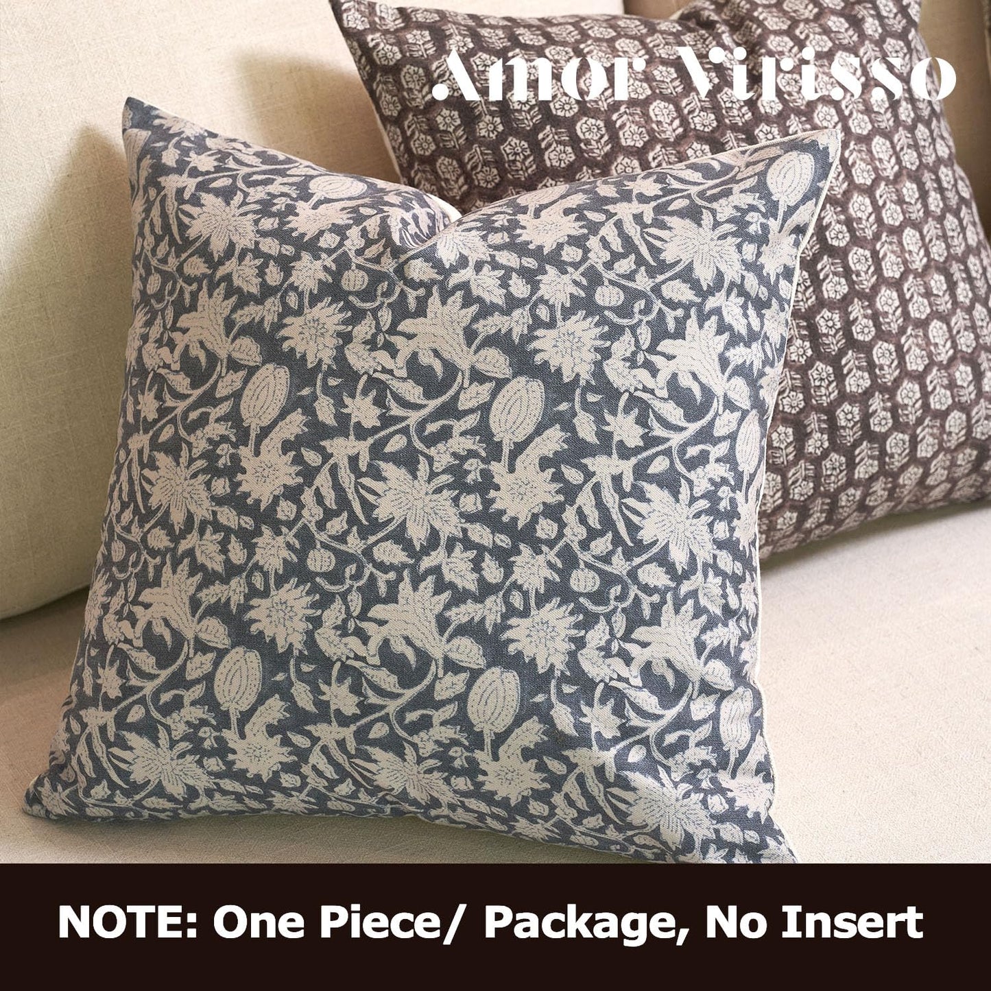 Amor Virisso Floral Throw Pillow Covers 18x18 Couch Pillows for Living Room Decorative Accent Pillow Covers Block Print Farmhouse Neutral Pillow Covers Sofa Pillows 1PC, Dusty Green