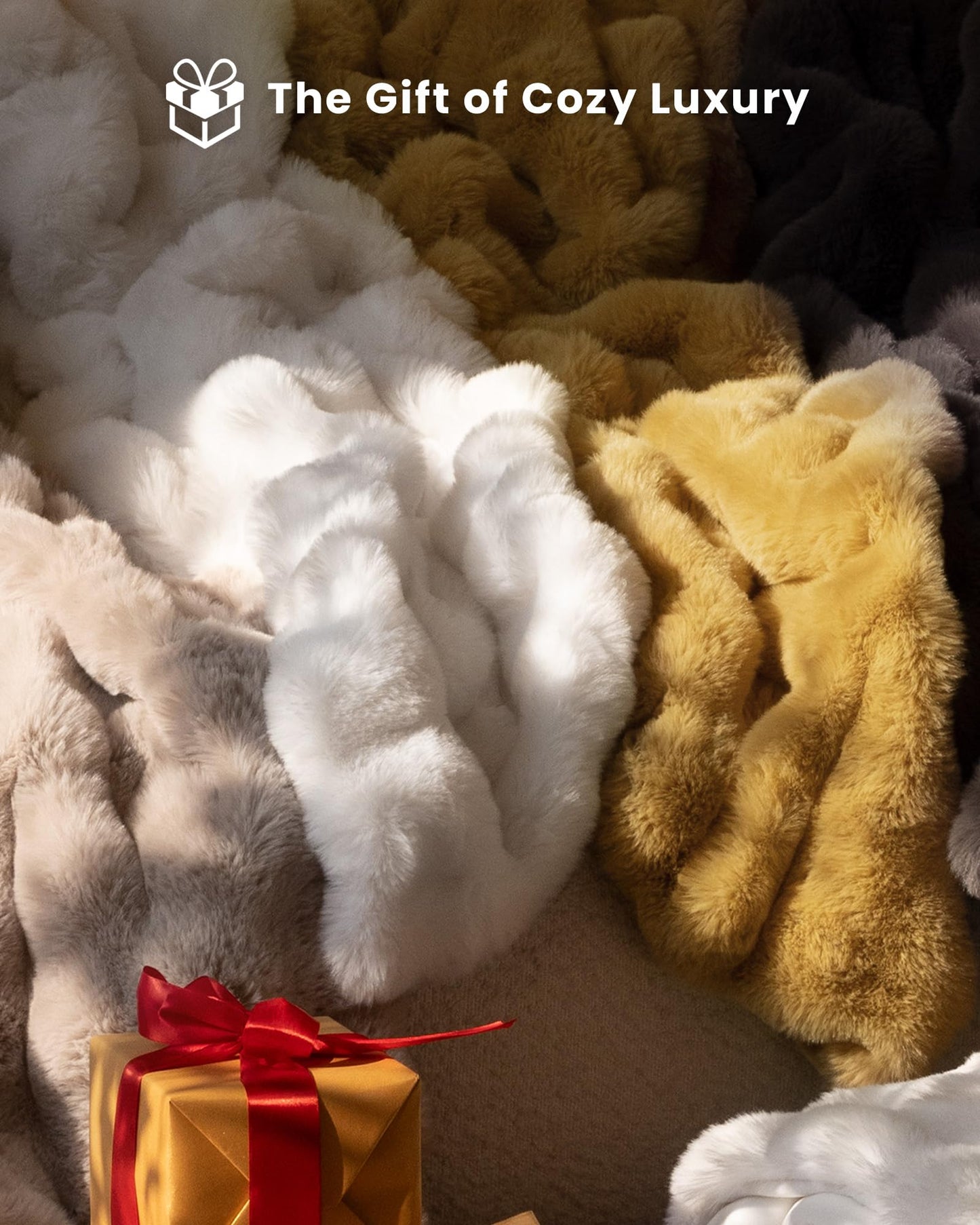 Ultra Soft Cozy Faux Fur Throw Blanket, Fuzzy Plush Thick Bubble Blanket, Oversize Luxury Fluffy Blanket for Couch, Sofa, Bedroom, and Living Room, 50x60 Inches, Light Brown
