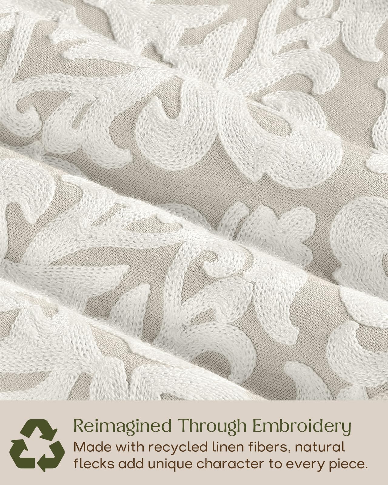 Linen Embroidered Throw Pillow Cover, 18x18 Inch, Khaki Bird
