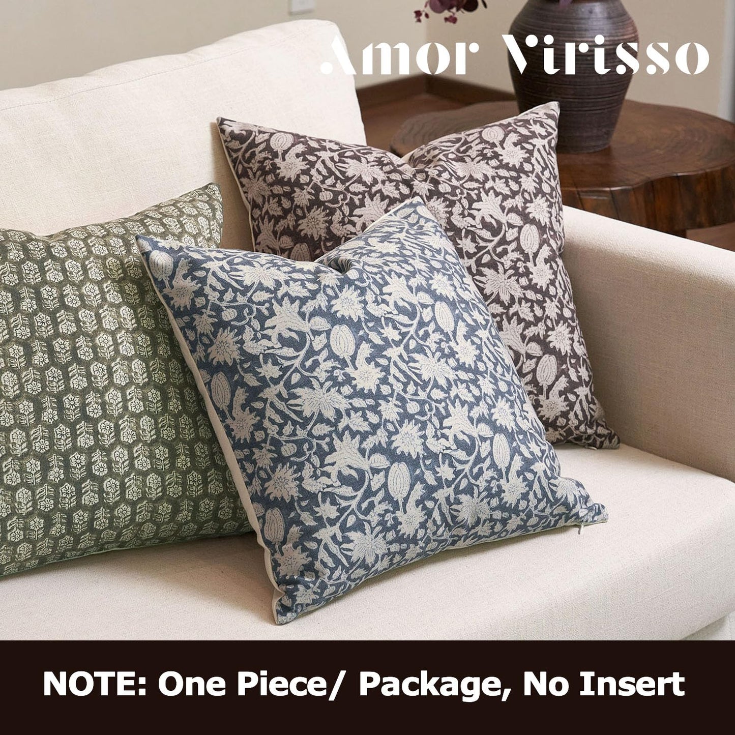 Amor Virisso Floral Throw Pillow Covers 18x18 Couch Pillows for Living Room Decorative Accent Pillow Covers Block Print Farmhouse Neutral Pillow Covers Sofa Pillows 1PC, Dusty Green