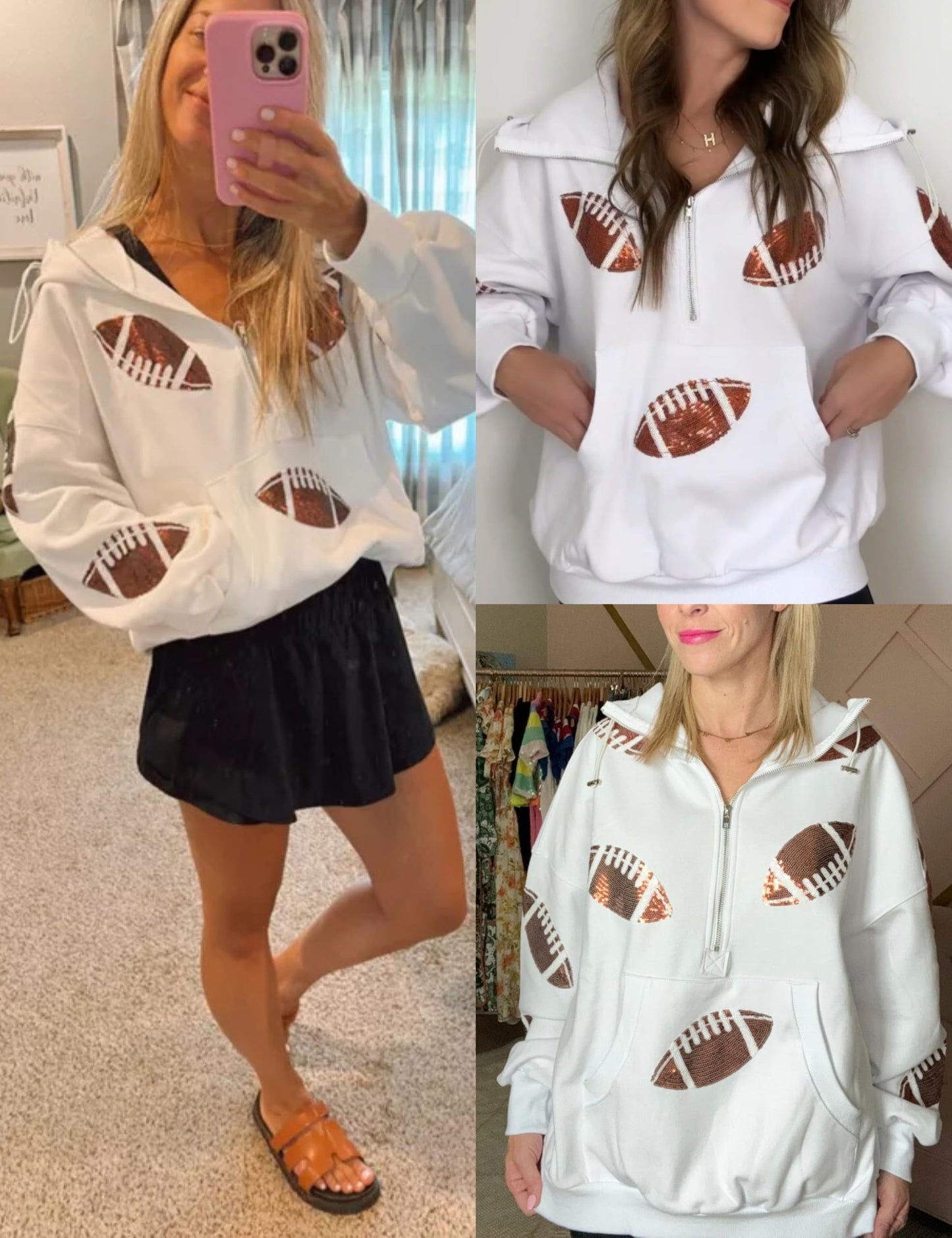 SeekMe Women Game Day Sweatshirt Sequin Football Hoodies Pullover Fall Top