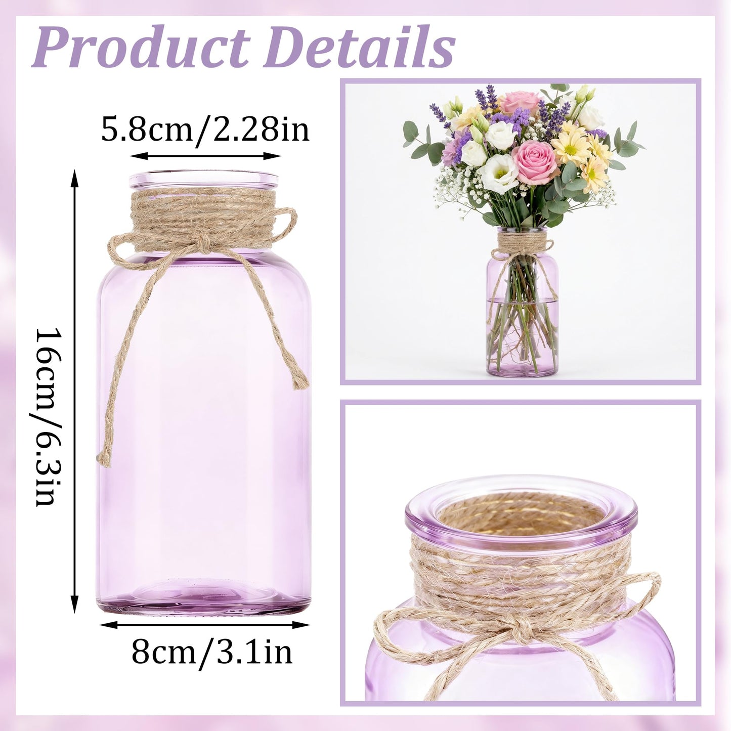 3 Pack Mason Jar Vases for Centerpieces, Amber Glass Flower Vase