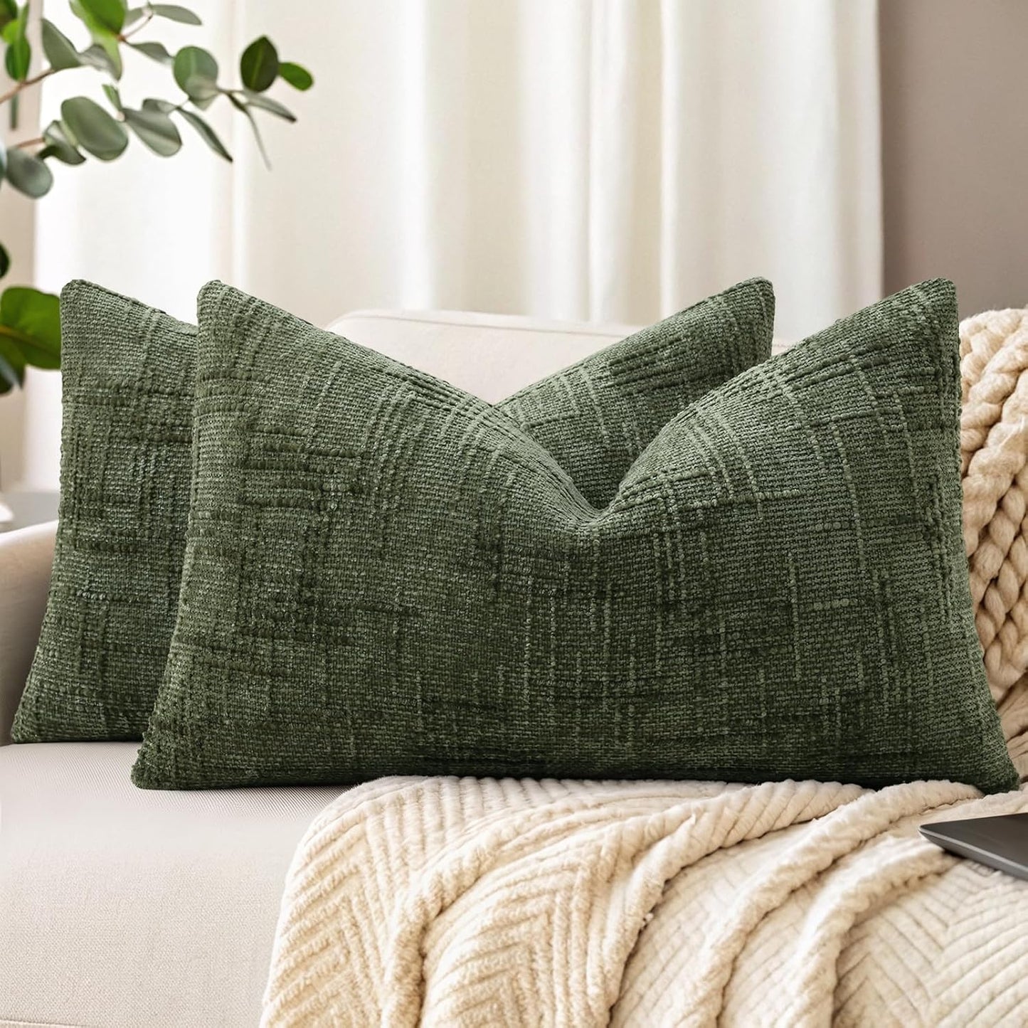decorUhome Textured Chenille Throw Pillow Covers 18x18 Set of 2 Rust