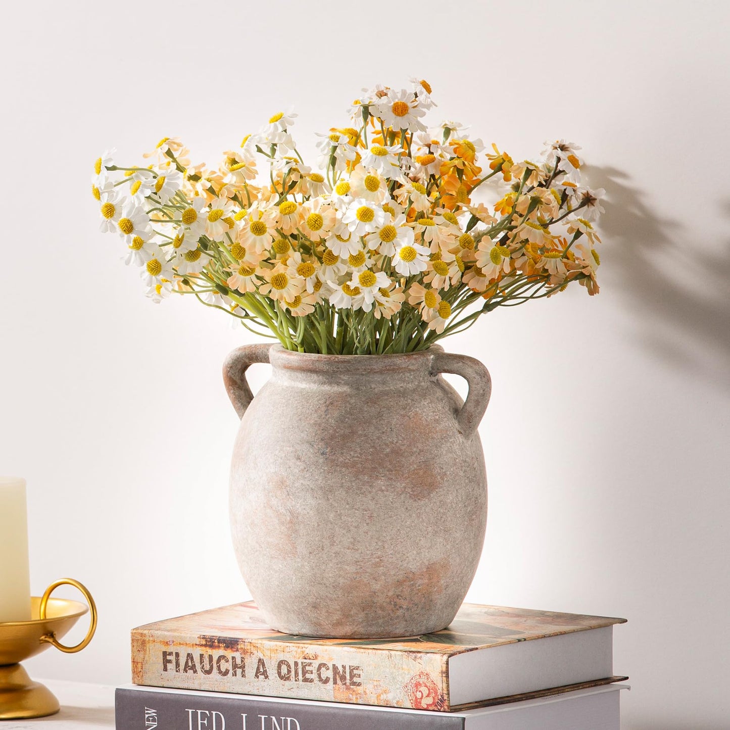 Dobbyby Ceramic Flower Vase 12 inch Farmhouse Rustic Vase Decorative Pottery Terracotta Tall Vases for Home Decor Table Mantle Fireplace Living Room Bathroom Wedding Centerpiece (Large-Terracota)