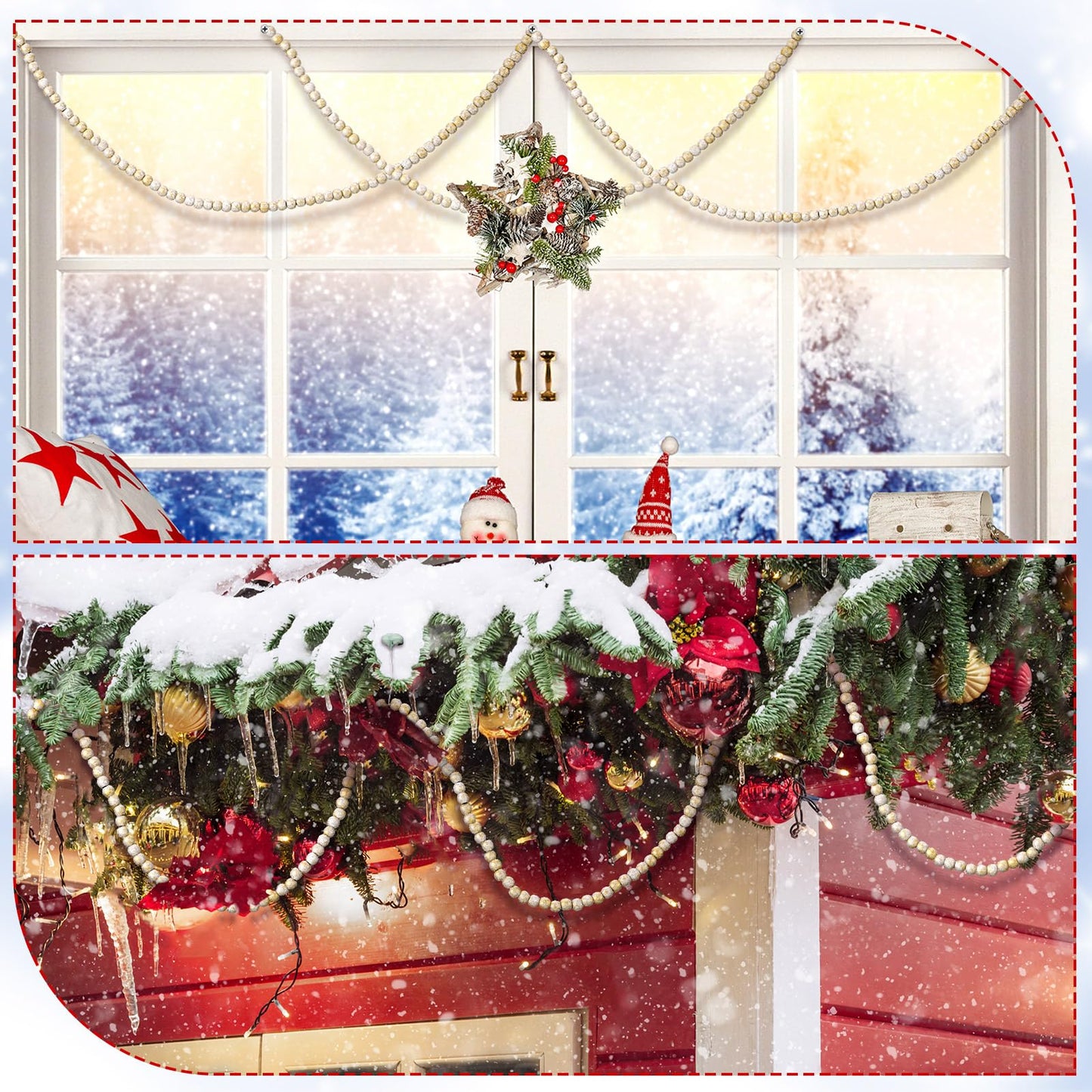 WILLBOND 16 Feet Wood Bead Garland Christmas Tree, Wood Color