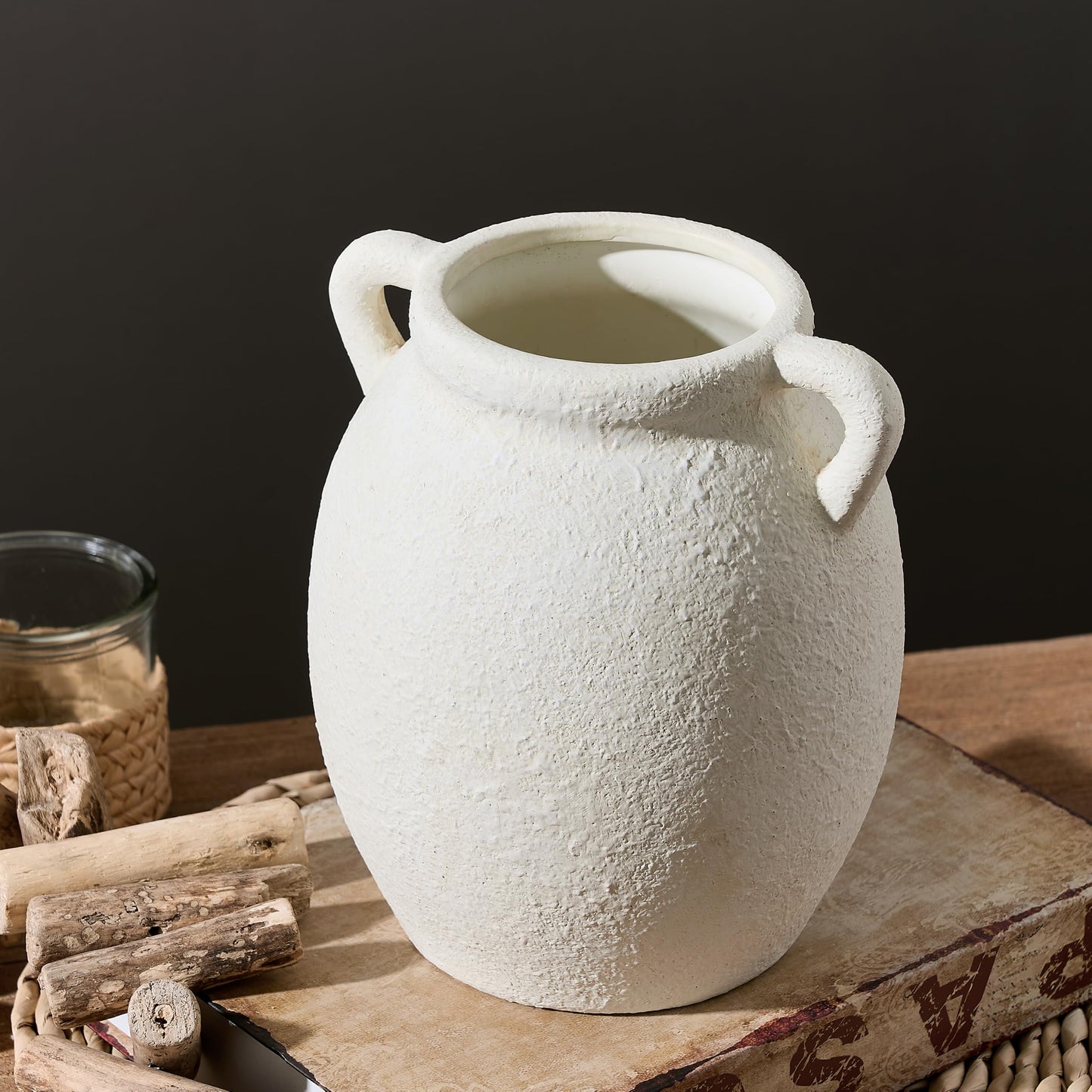 Dobbyby Ceramic Flower Vase 12 inch Farmhouse Rustic Vase Decorative Pottery Terracotta Tall Vases for Home Decor Table Mantle Fireplace Living Room Bathroom Wedding Centerpiece (Large-Terracota)