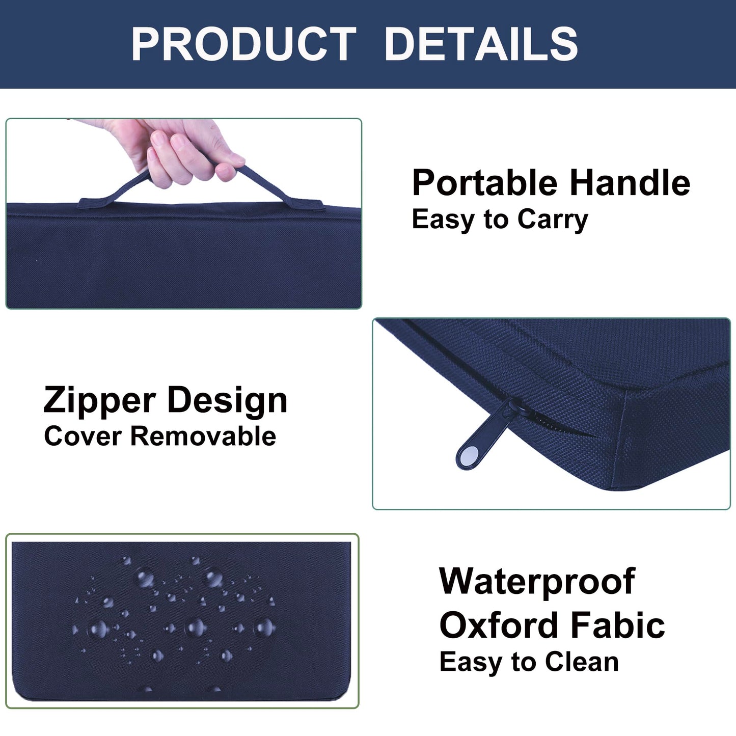 Stadium Seat Cushions 2-Pack 3-Pack, Portable Bleacher Cushions, Waterproof Oxford Fabric, Zipper Design, (Black, 2-Pack)