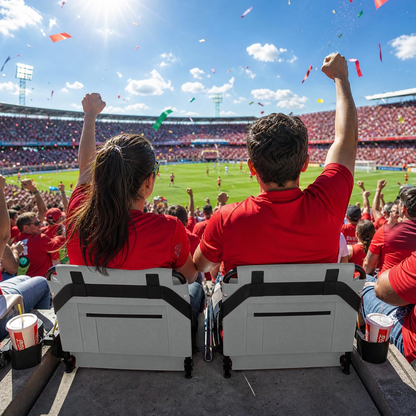 2pcs Stadium Seat for Bleachers with Back Support，Portable Bleacher Chairs with Back and Cushion，Includes Shoulder Strap and Cup Holder