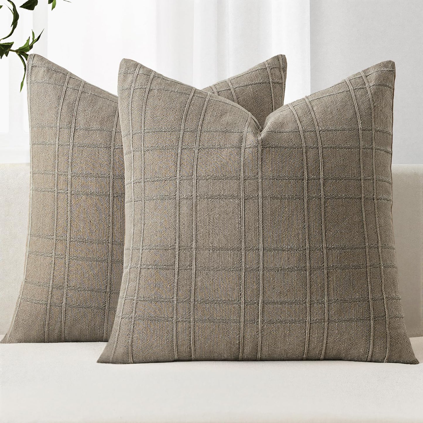 MIULEE Linen Plaid Pillow Covers Decorative 18x18 Dark Olive Green