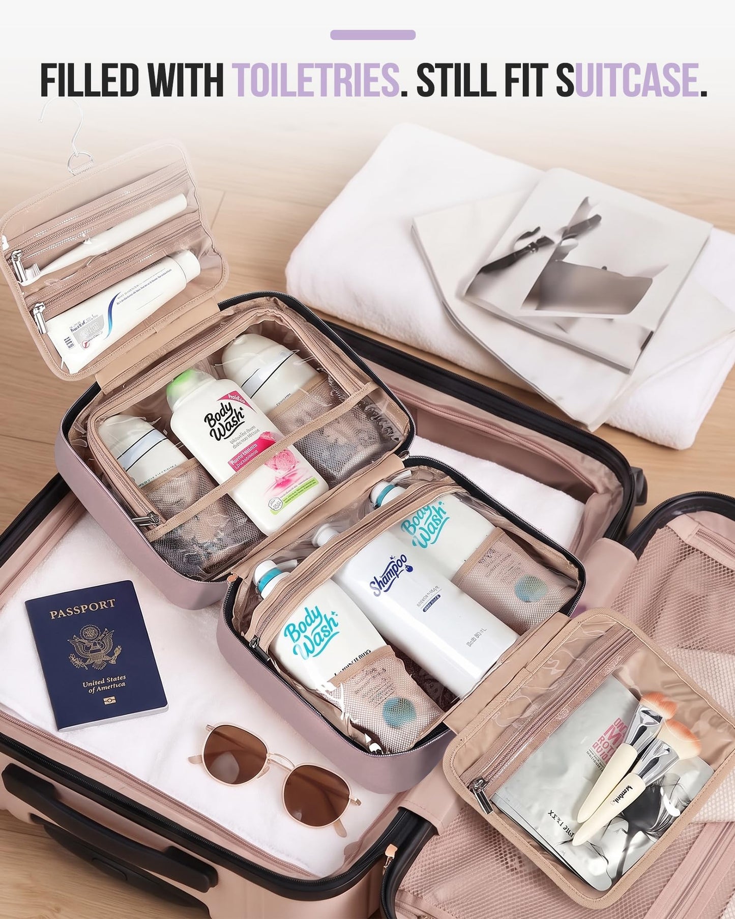 NISHEL Travel Toiletry Bag for women, Portable Hanging makeup Organizer