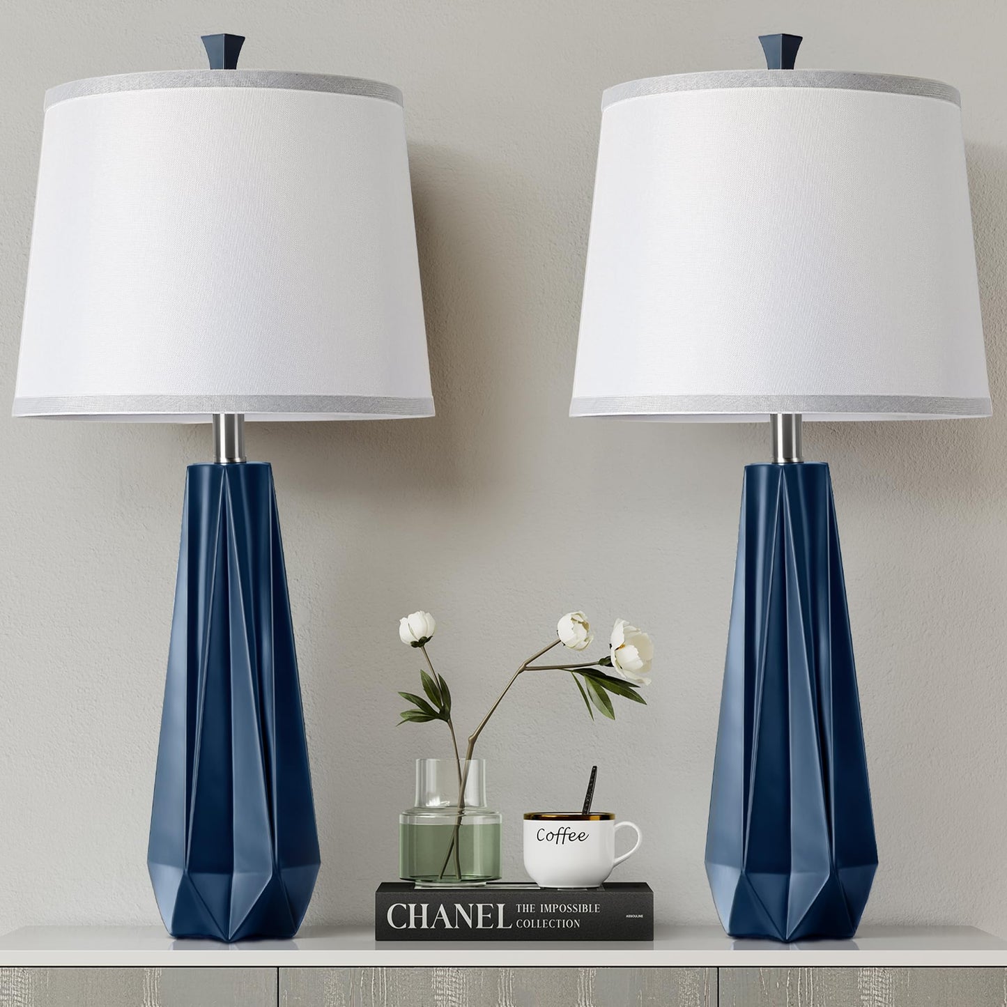 WIHTU 27" Wood Grain Resin Table Lamp Set of 2,Modern Beside Lamp for Decor