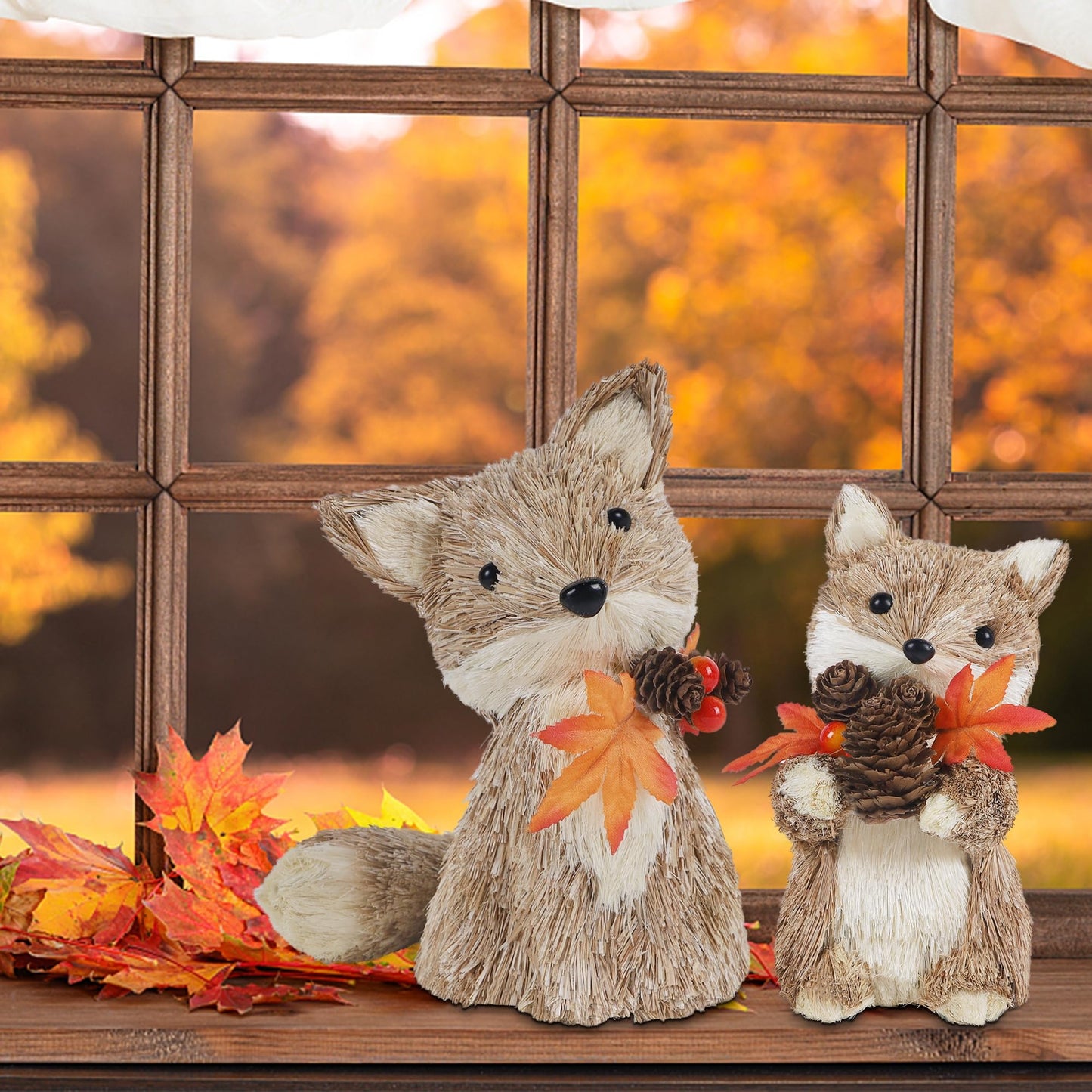 winemana Set of 2 Fall Decorations for Home Squirrels Table Decor