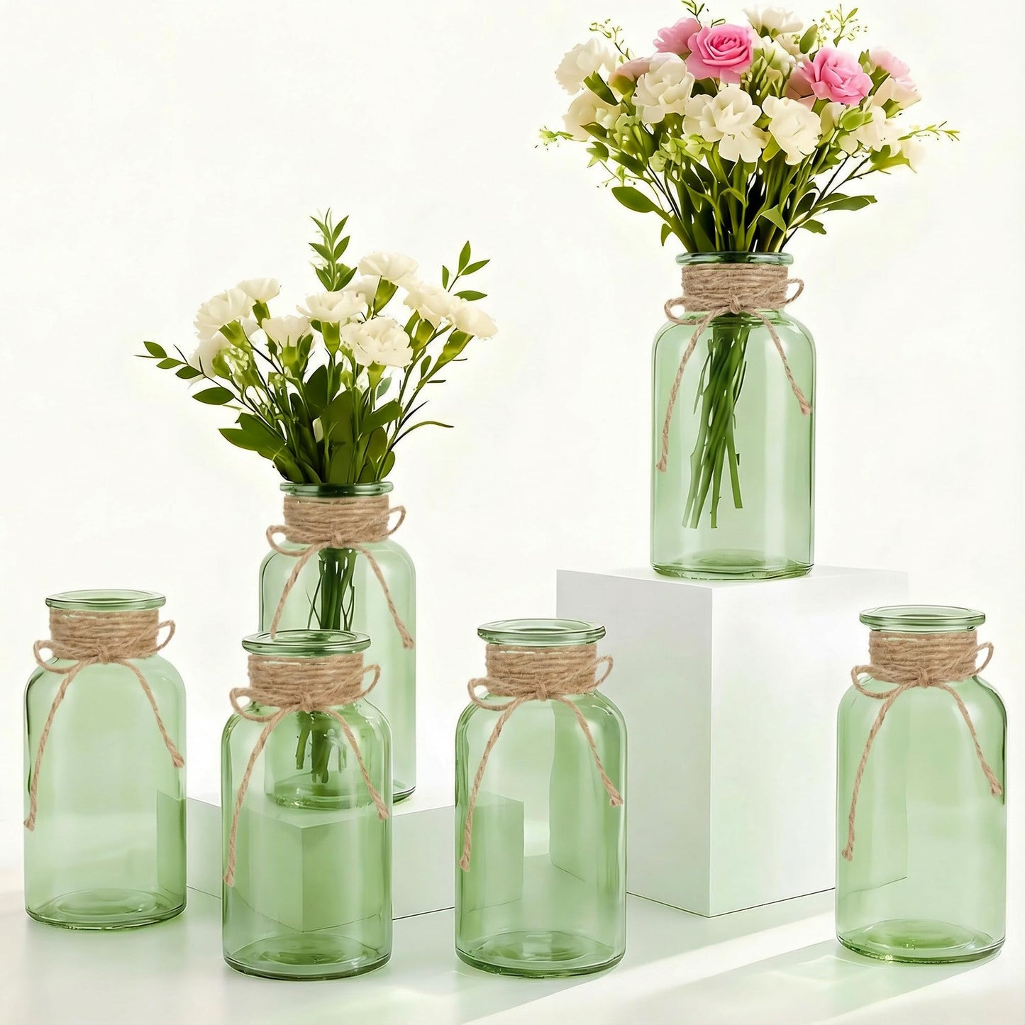 3 Pack Mason Jar Vases for Centerpieces, Amber Glass Flower Vase