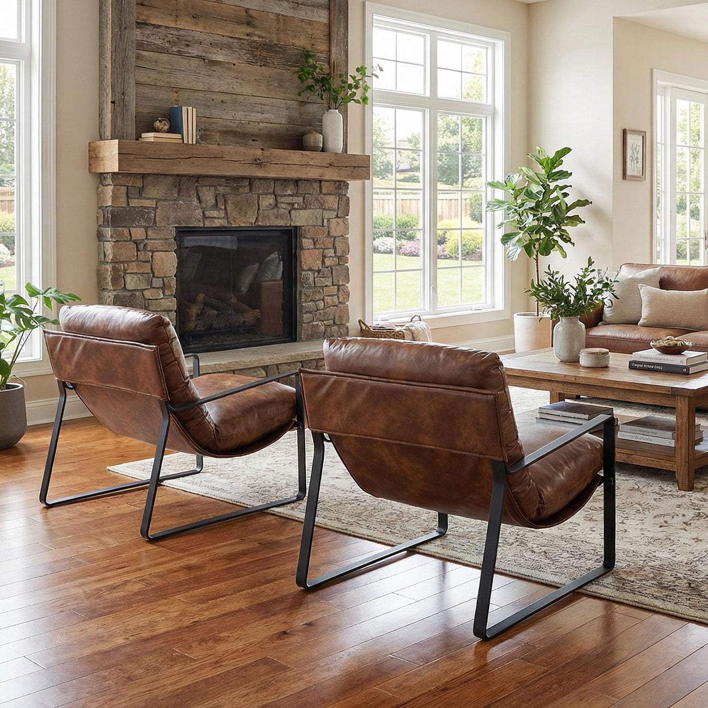LukeAlon Modern PU Leather Accent Armchair, Brown