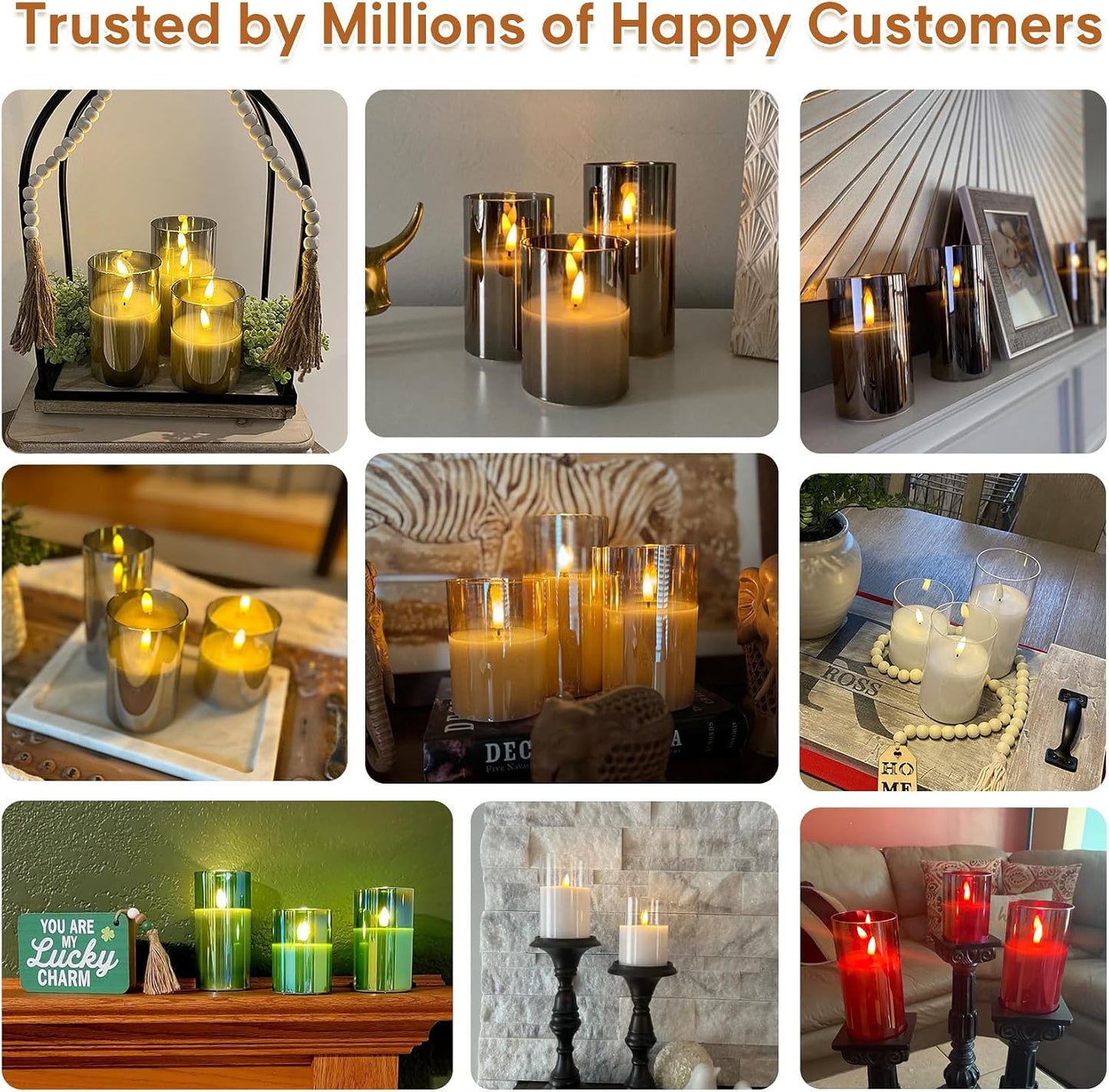 Eywamage Gold Glass Flameless Pillar Candles with Remote, Flickering Fall LED Candles Battery Operated Set of 3