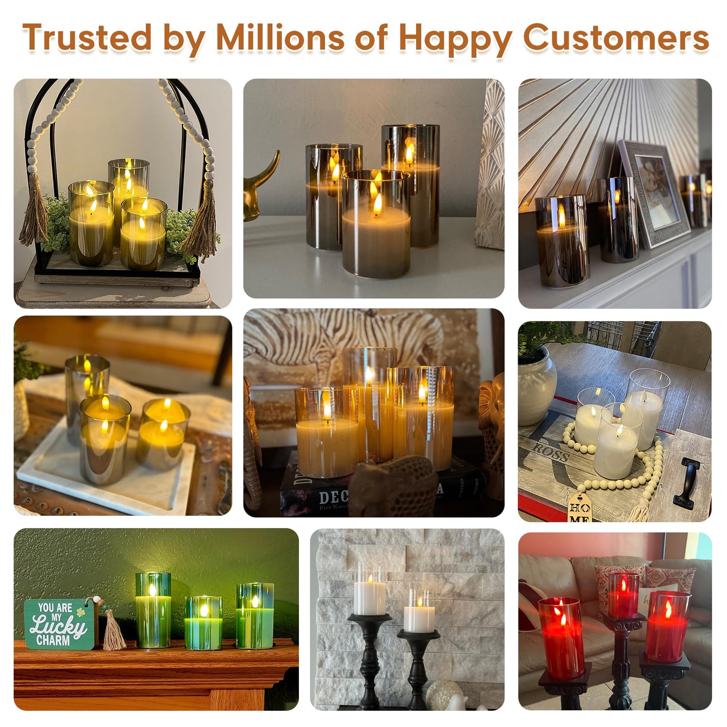 Eywamage Gold Glass Flameless Pillar Candles with Remote, Flickering Fall LED Candles Battery Operated Set of 3