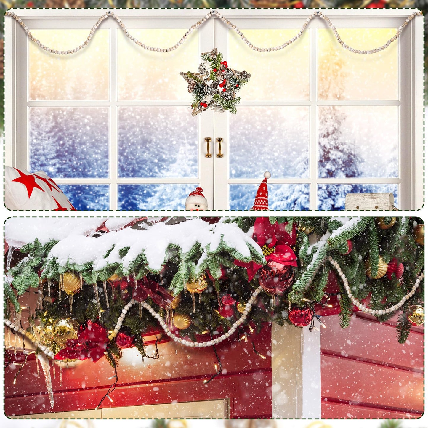 WILLBOND 16 Feet Wood Bead Garland Christmas Tree, Wood Color