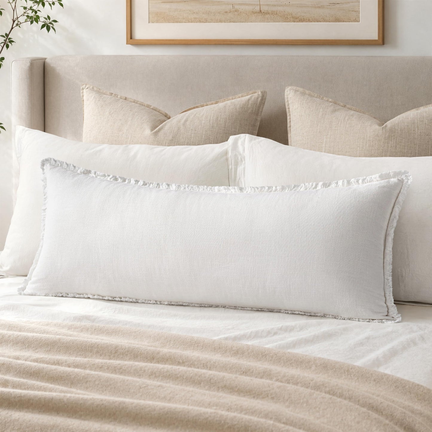 MIULEE 14x36 Long Linen Lumbar Pillow Covers Set of 1 Light Olive Green