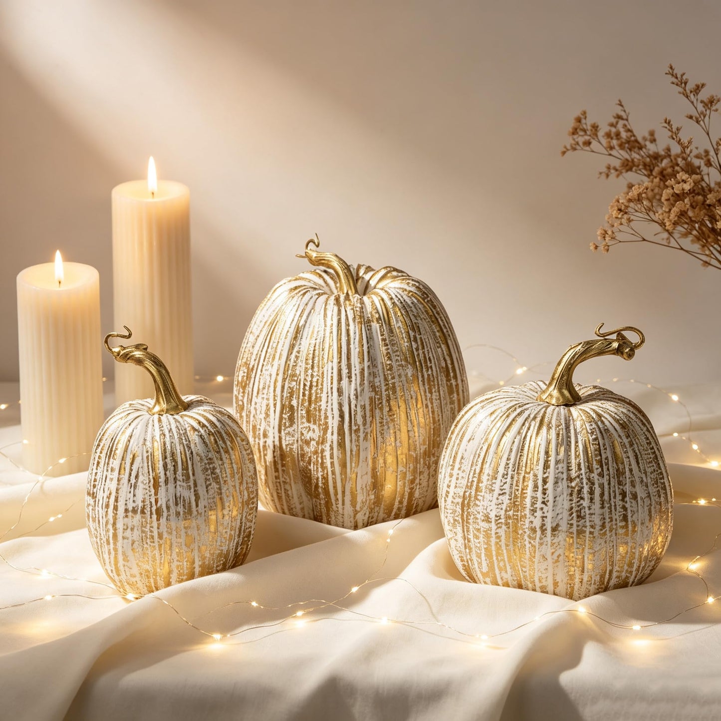 winemana 12 Pcs Pumpkin Fall Decorations, Golden Artificial Pumpkins
