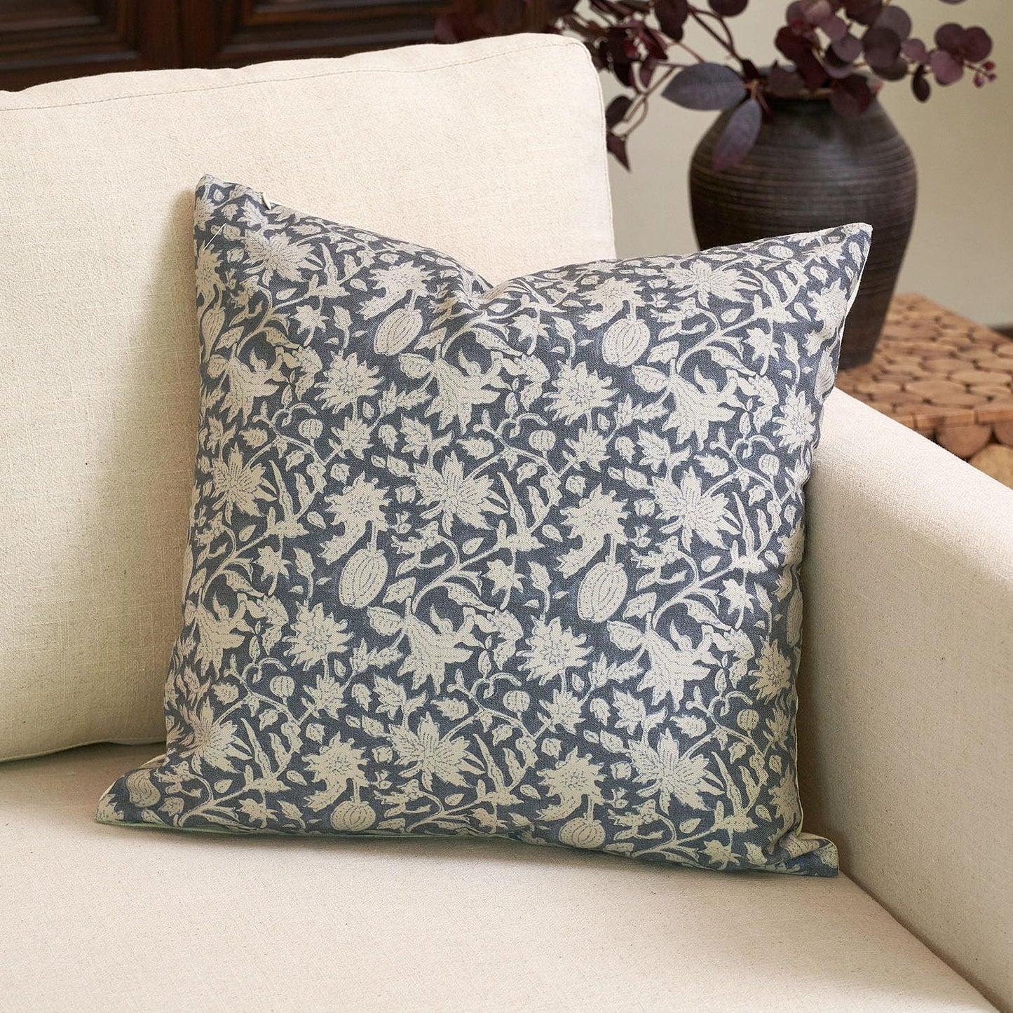 Amor Virisso Floral Throw Pillow Covers 18x18 Couch Pillows for Living Room Decorative Accent Pillow Covers Block Print Farmhouse Neutral Pillow Covers Sofa Pillows 1PC, Dusty Green