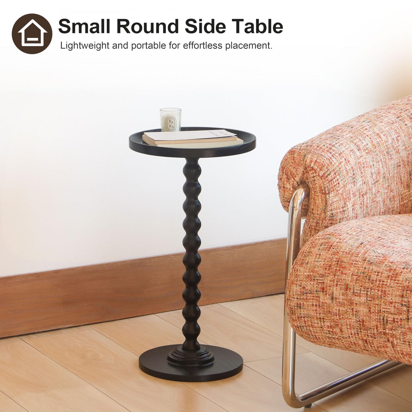 AWASEN Small Side Table, Round Drink Table for Small Spaces, Round Accent End Table Living Room, Nightstand for Bedroom, Corners, Office, Walnut Brown