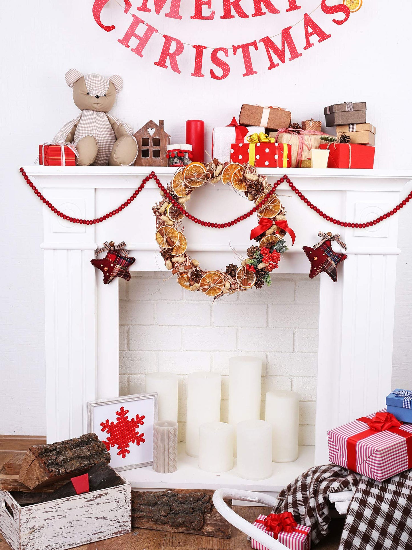 WILLBOND 16 Feet Wood Bead Garland Christmas Tree, Wood Color