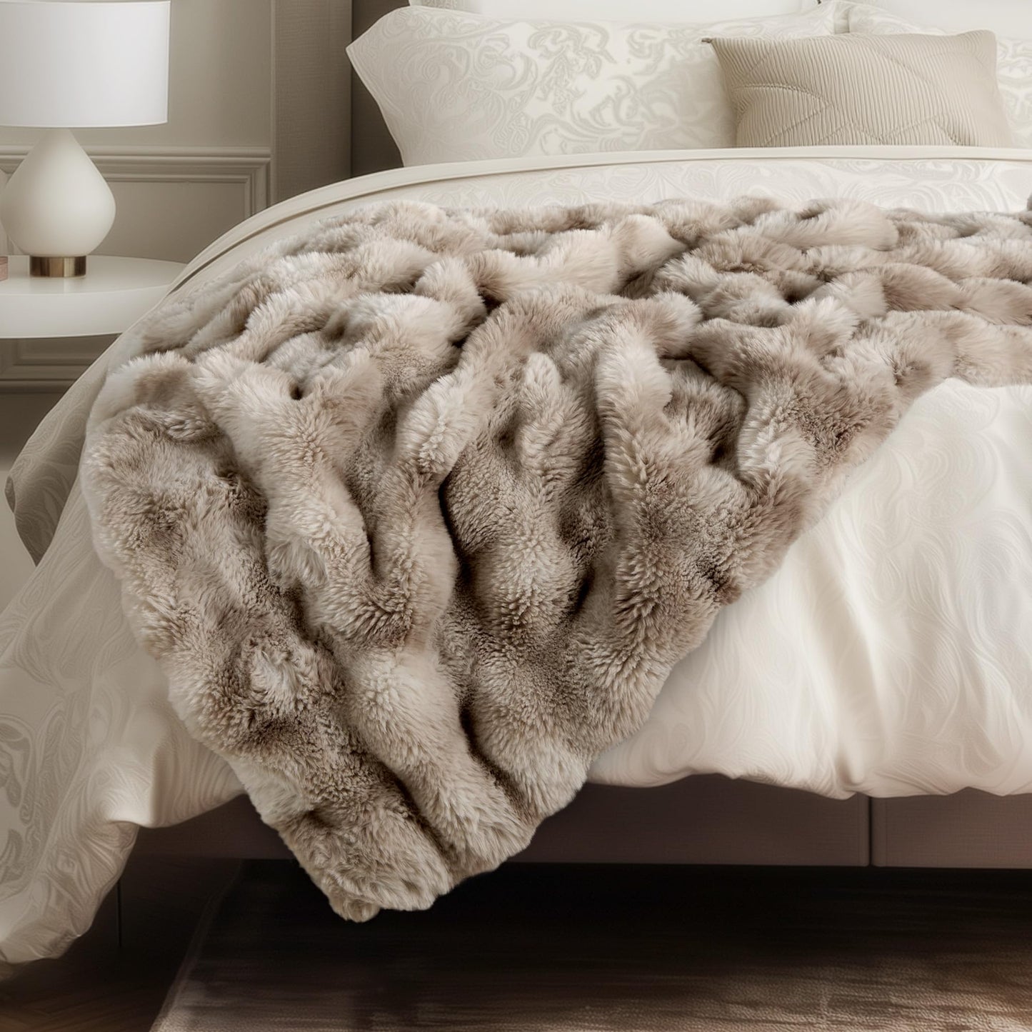 Ultra Soft Cozy Faux Fur Throw Blanket, Fuzzy Plush Thick Bubble Blanket, Oversize Luxury Fluffy Blanket for Couch, Sofa, Bedroom, and Living Room, 50x60 Inches, Light Brown
