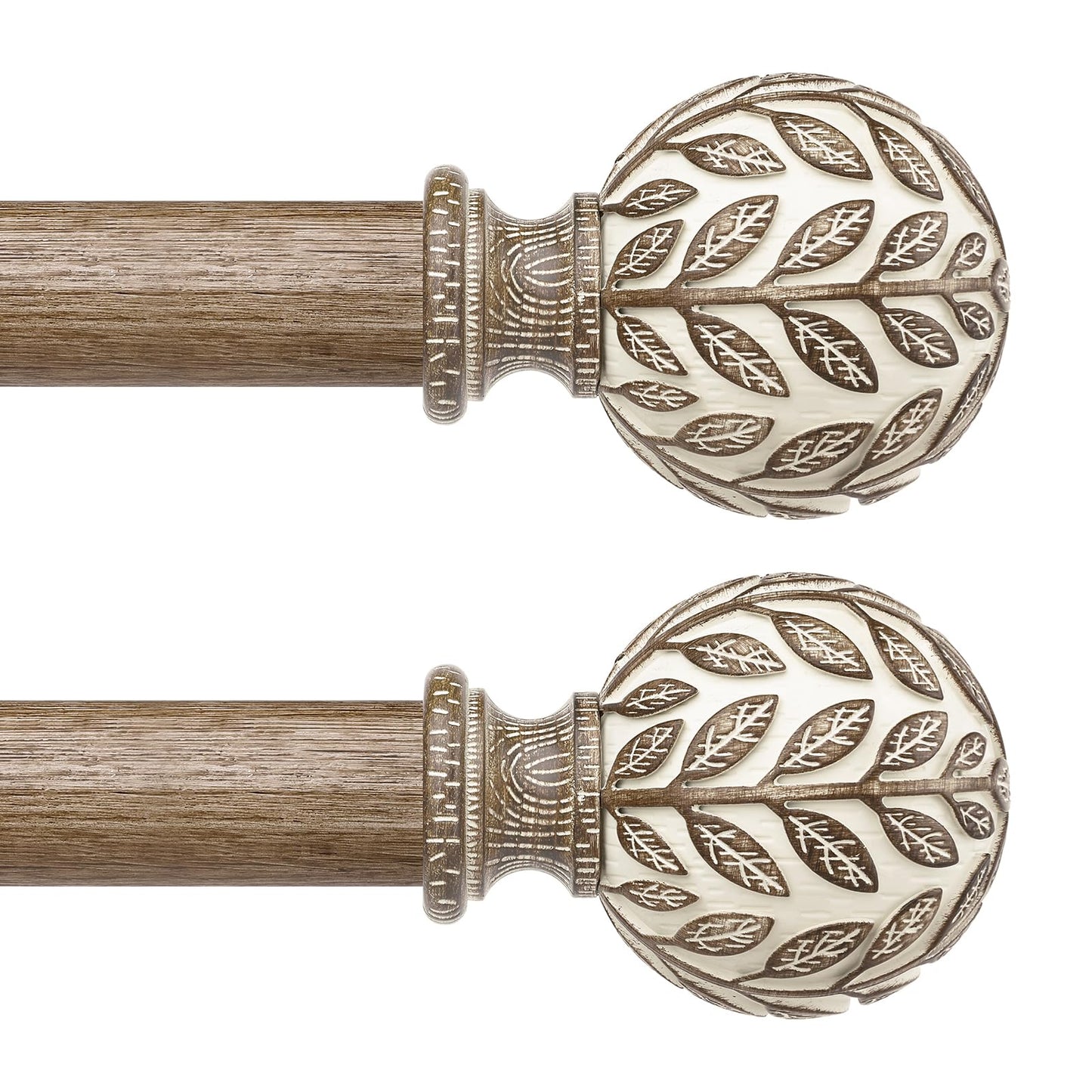 Curtain Rod 36-91 Inch, Boho Wood 1 Inch Curtain Rods for Windows