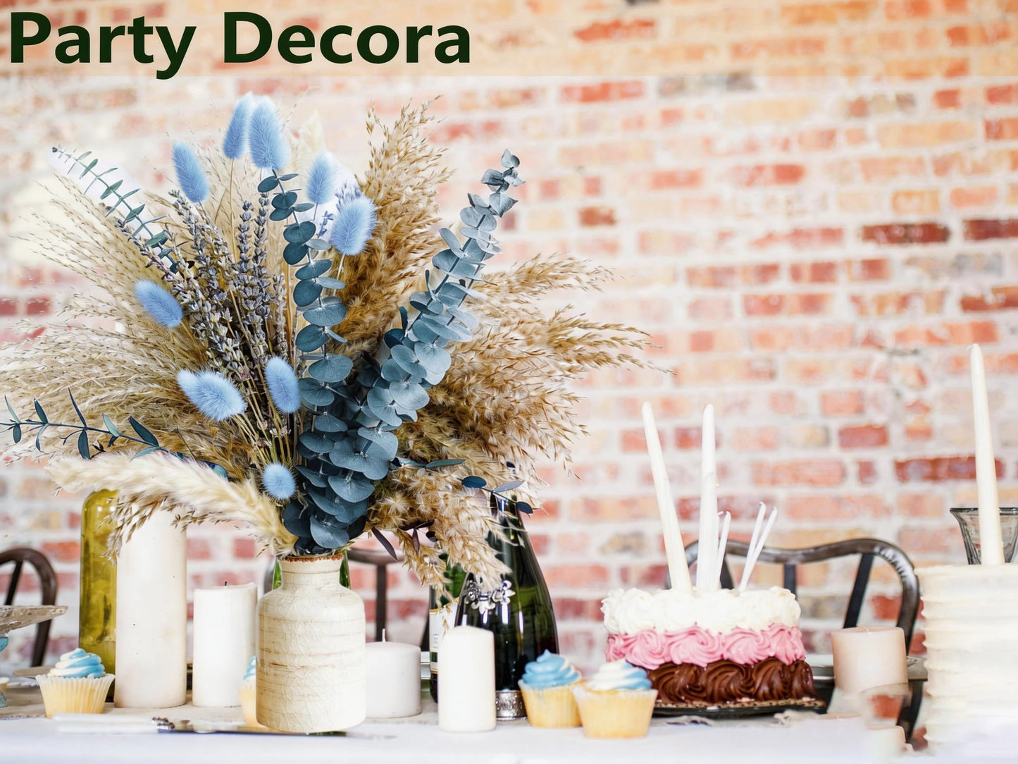 Green Pampas Grass Boho Bouquet – Exquisite Lavender and Eucalyptus Dried Flower Arrangements for Western Boho Decor – Rustic Flowers for Your Bohemian Home, Bedroom, and Wedding Table Décor