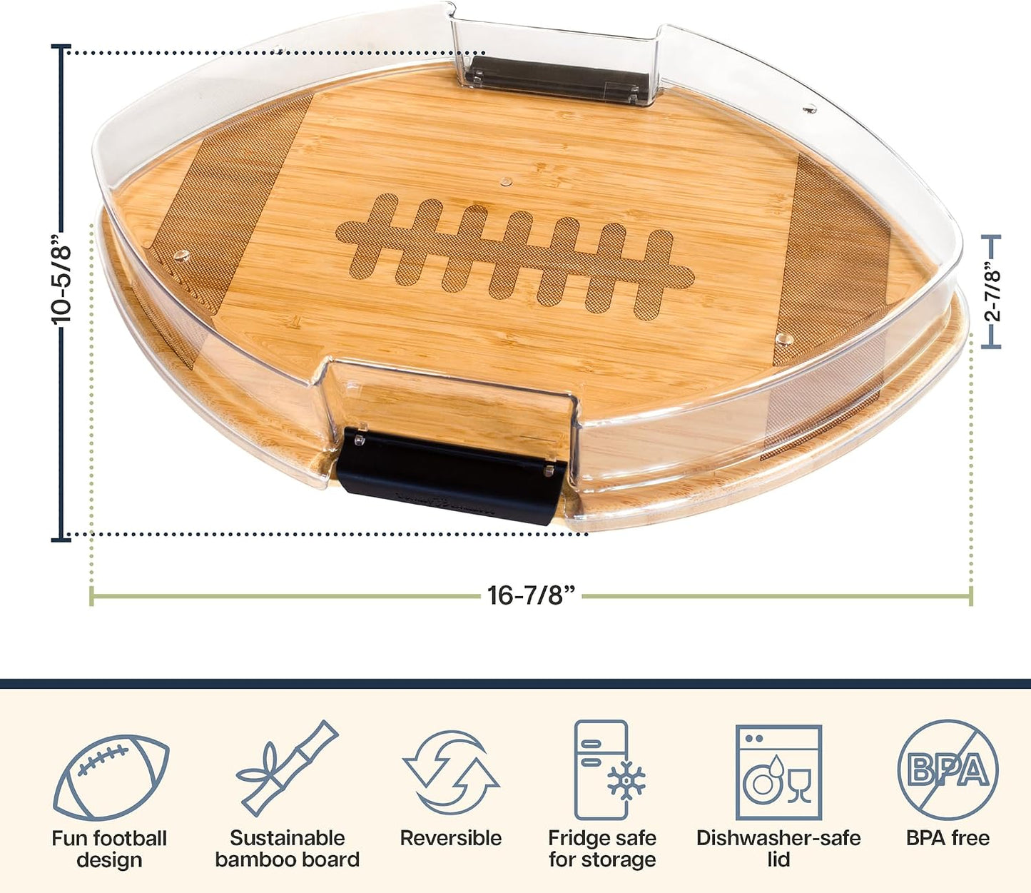 Totally Bamboo Flip, Serve & Store Football Charcuterie Board with Lid
