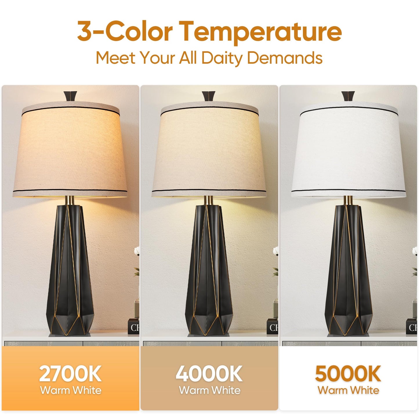WIHTU 27" Wood Grain Resin Table Lamp Set of 2,Modern Beside Lamp for Decor