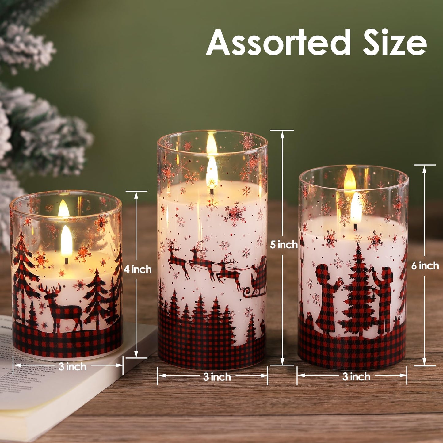 Eywamage Gold Glass Flameless Pillar Candles with Remote, Flickering Fall LED Candles Battery Operated Set of 3