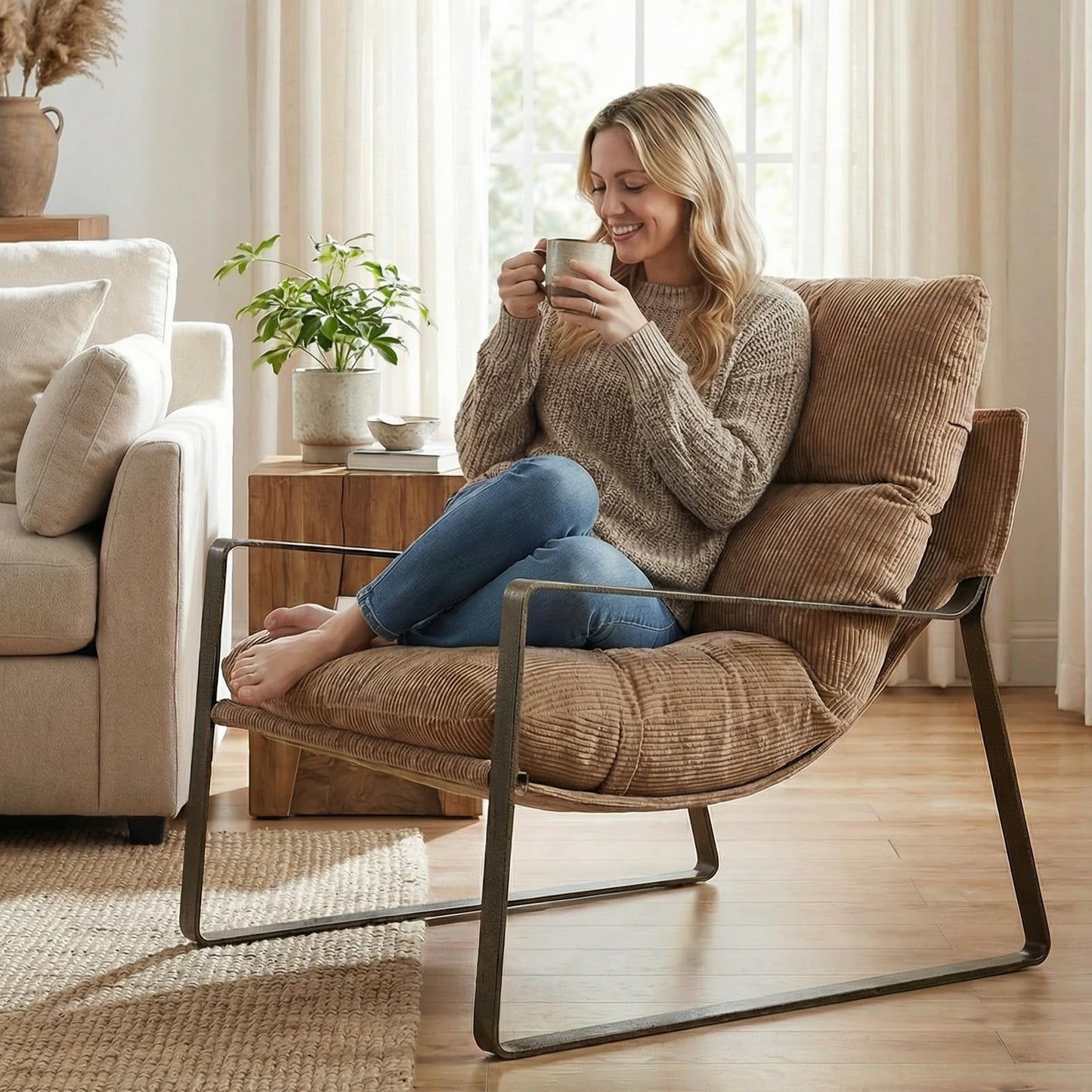LukeAlon Modern PU Leather Accent Armchair, Brown